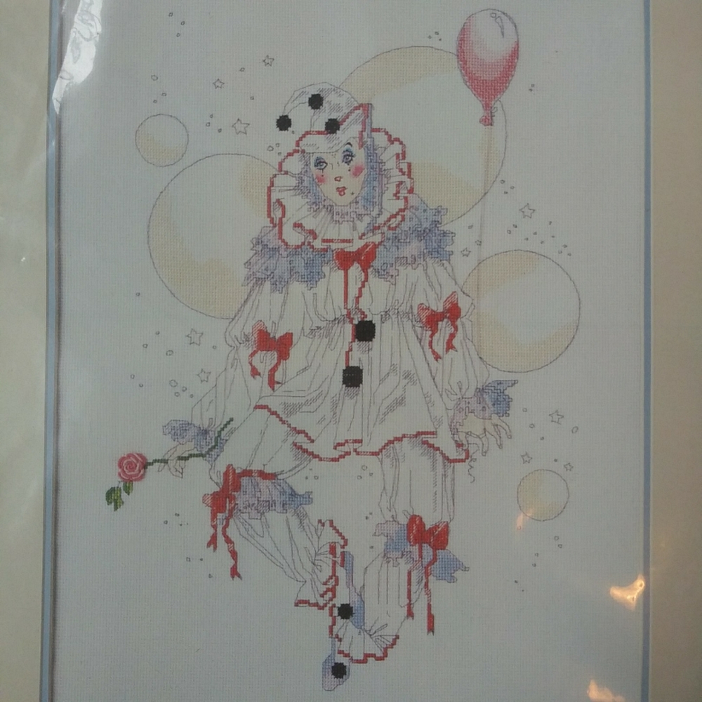 Cross Stitch Kit Mime with Balloons - NWT Vintage